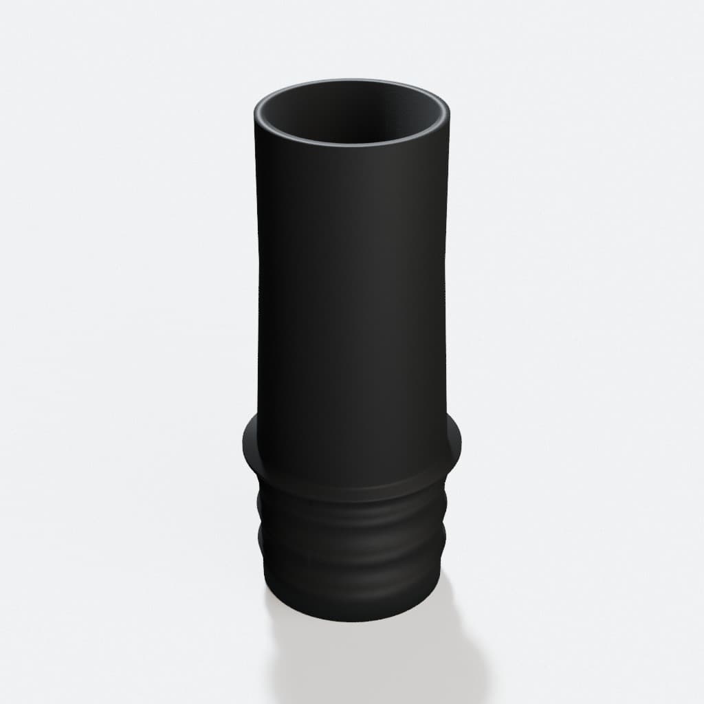 1-1/4 inch Corrugated Hose to 1-1/4 inch Smooth Duct Adapter, product render in Black