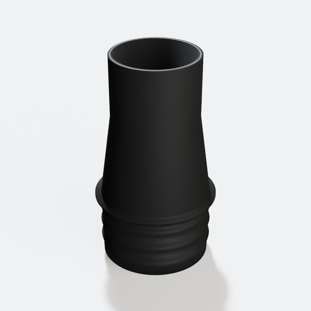 1-7/8 inch Corrugated Hose to 1-1/2 inch Smooth Duct Adapter, product render in Black