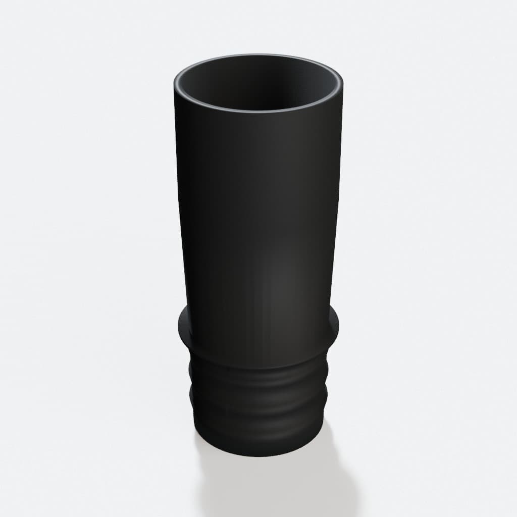 1-1/4 inch Wire Reinforced Hose to 1-1/2 inch Smooth Duct Adapter, product render in Black
