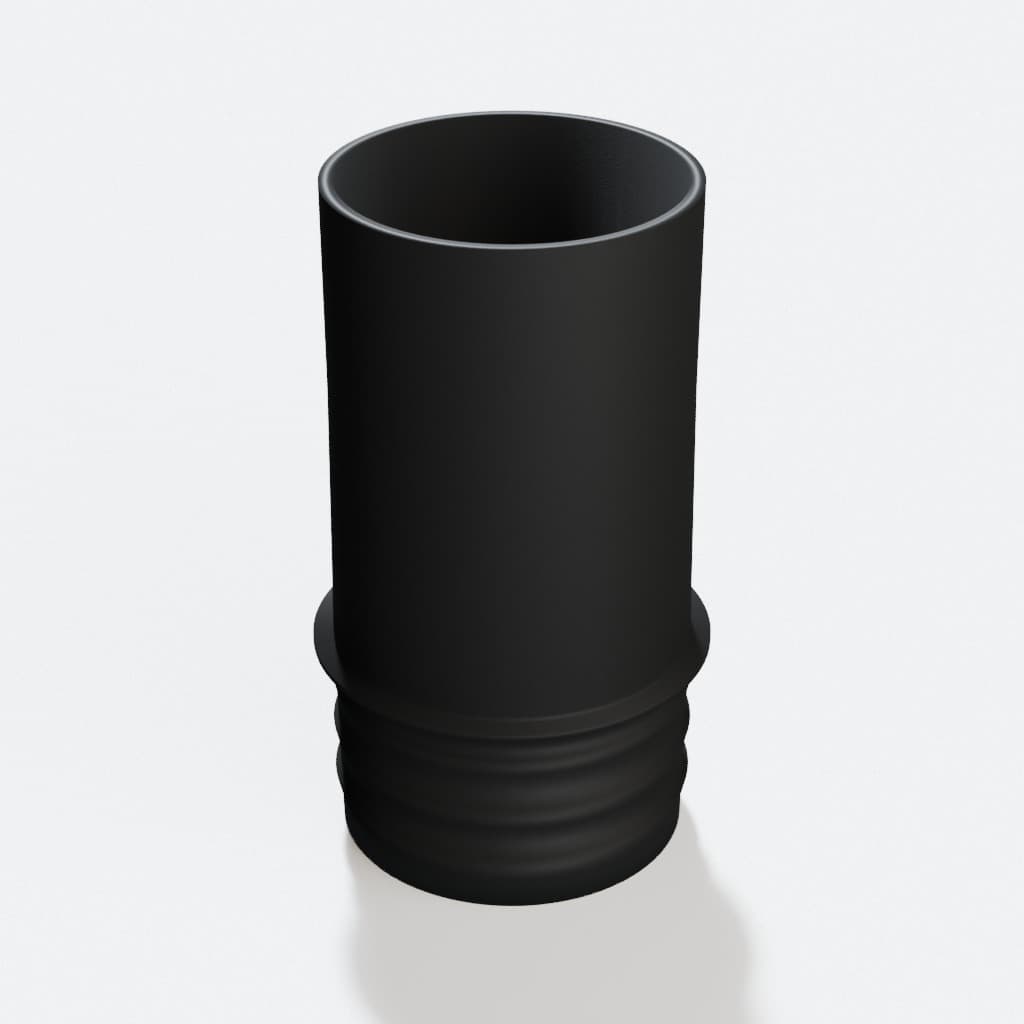 1-7/8 inch Wire Reinforced Hose to 1-7/8 inch Smooth Duct Adapter, product render in Black