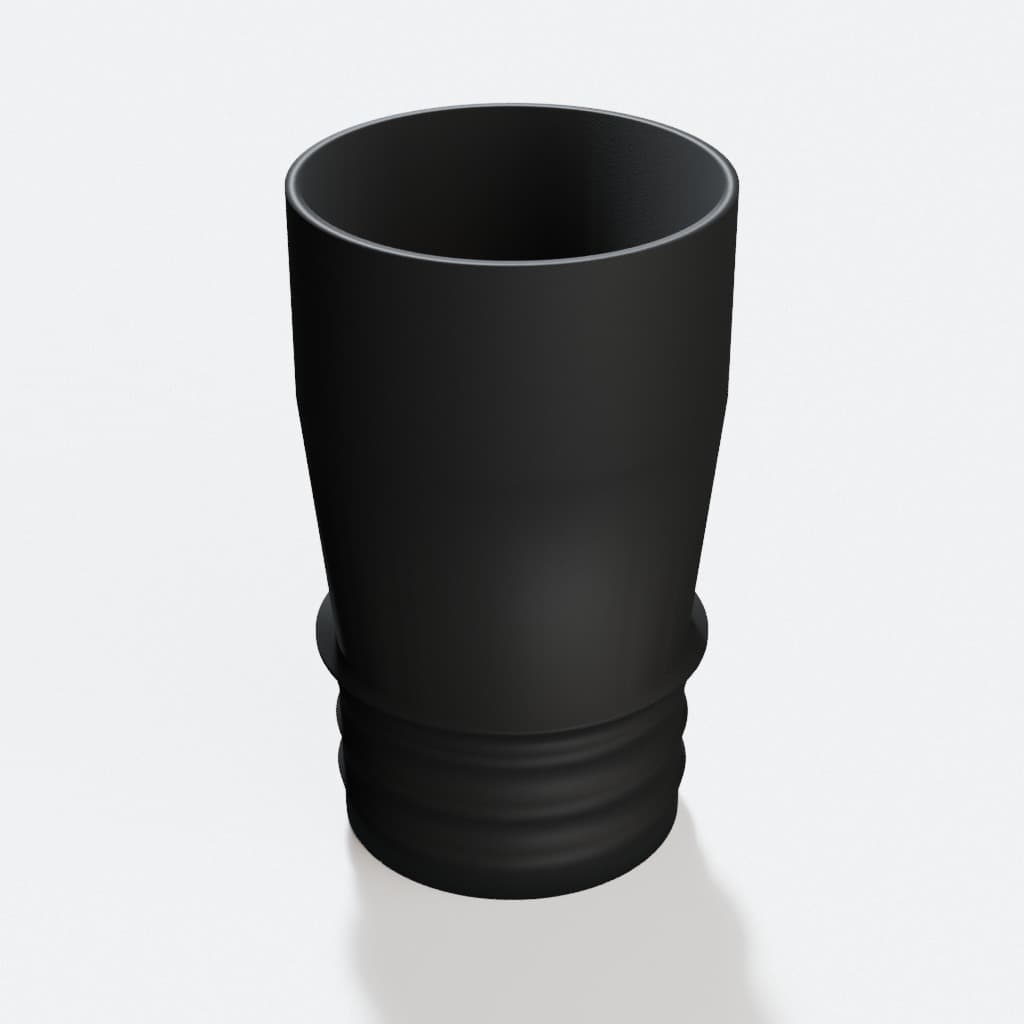 1-7/8 inch Wire Reinforced Hose to 2-1/4 inch Smooth Duct Adapter, product render in Black