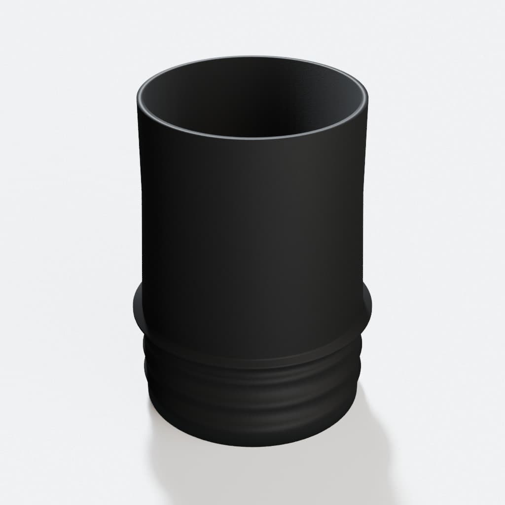 2-1/2 inch Wire Reinforced Hose to 2-1/2 inch Smooth Duct Adapter, product render in Black