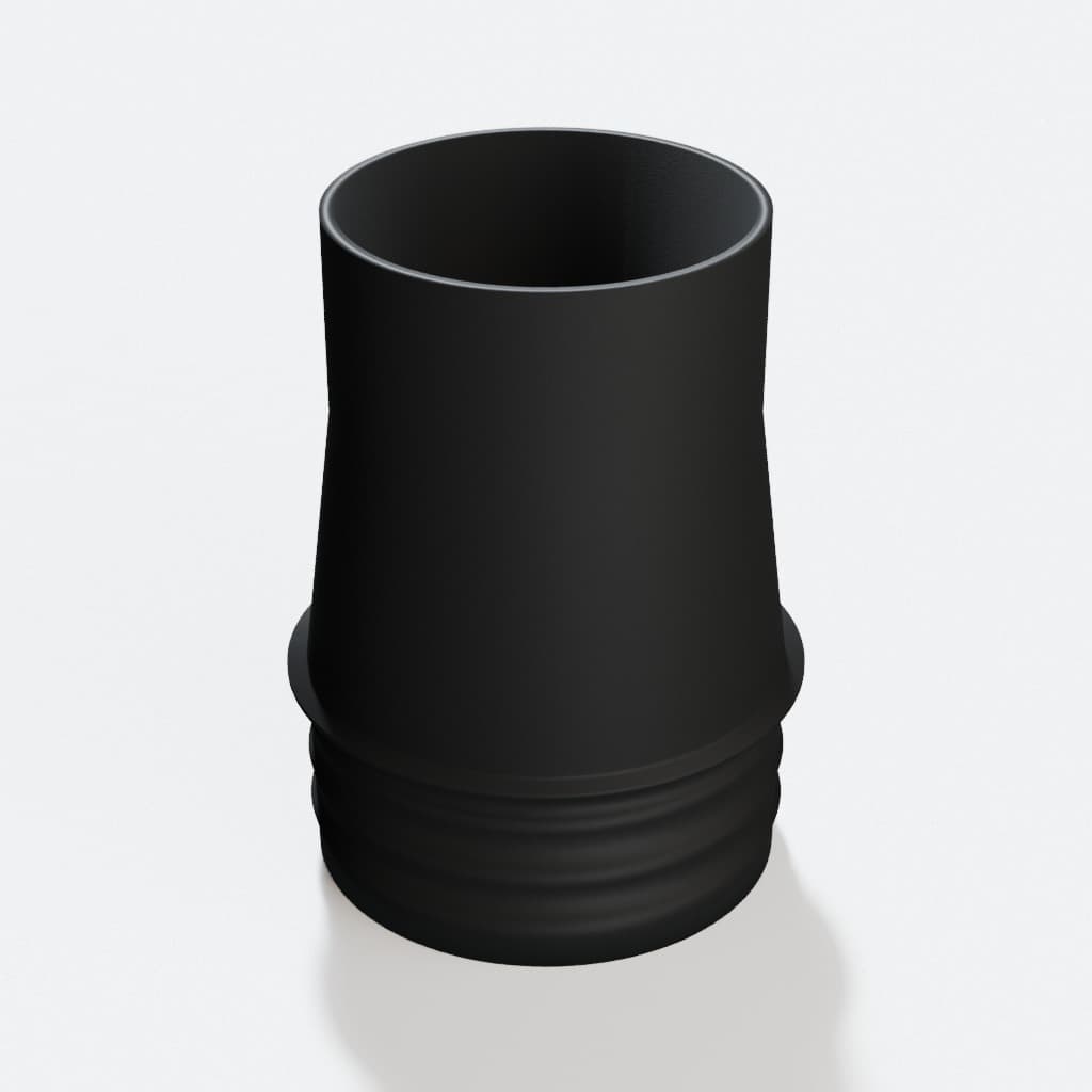 2-1/2 inch Wire Reinforced Hose to 2-1/4 inch Smooth Duct Adapter, product render in Black