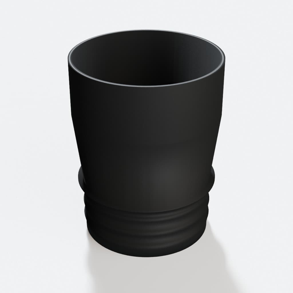 2-1/2 inch Wire Reinforced Hose to 3 inch Smooth Duct Adapter, product render in Black