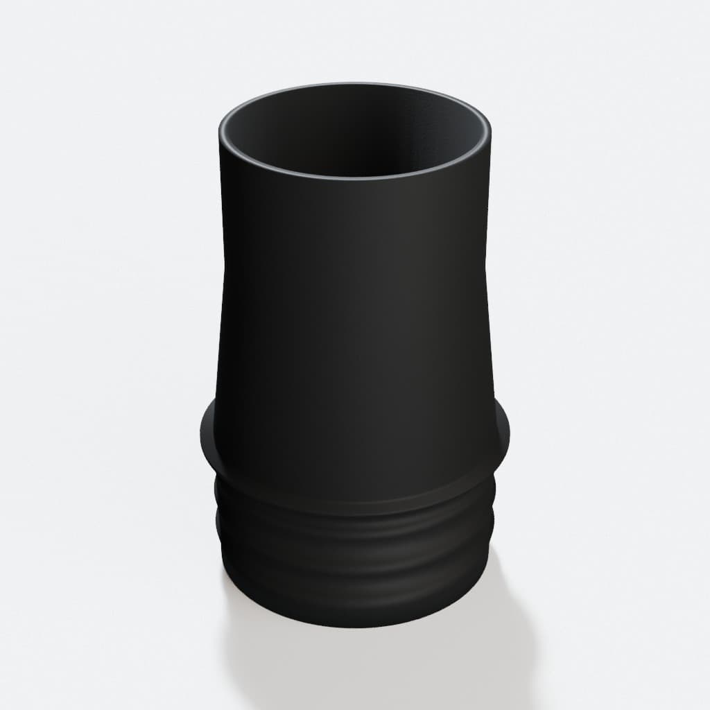2-1/4 inch Wire Reinforced Hose to 2 inch Smooth Duct Adapter, product render in Black