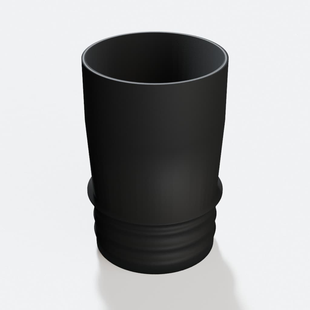 2-1/4 inch Wire Reinforced Hose to 2-1/2 inch Smooth Duct Adapter, product render in Black