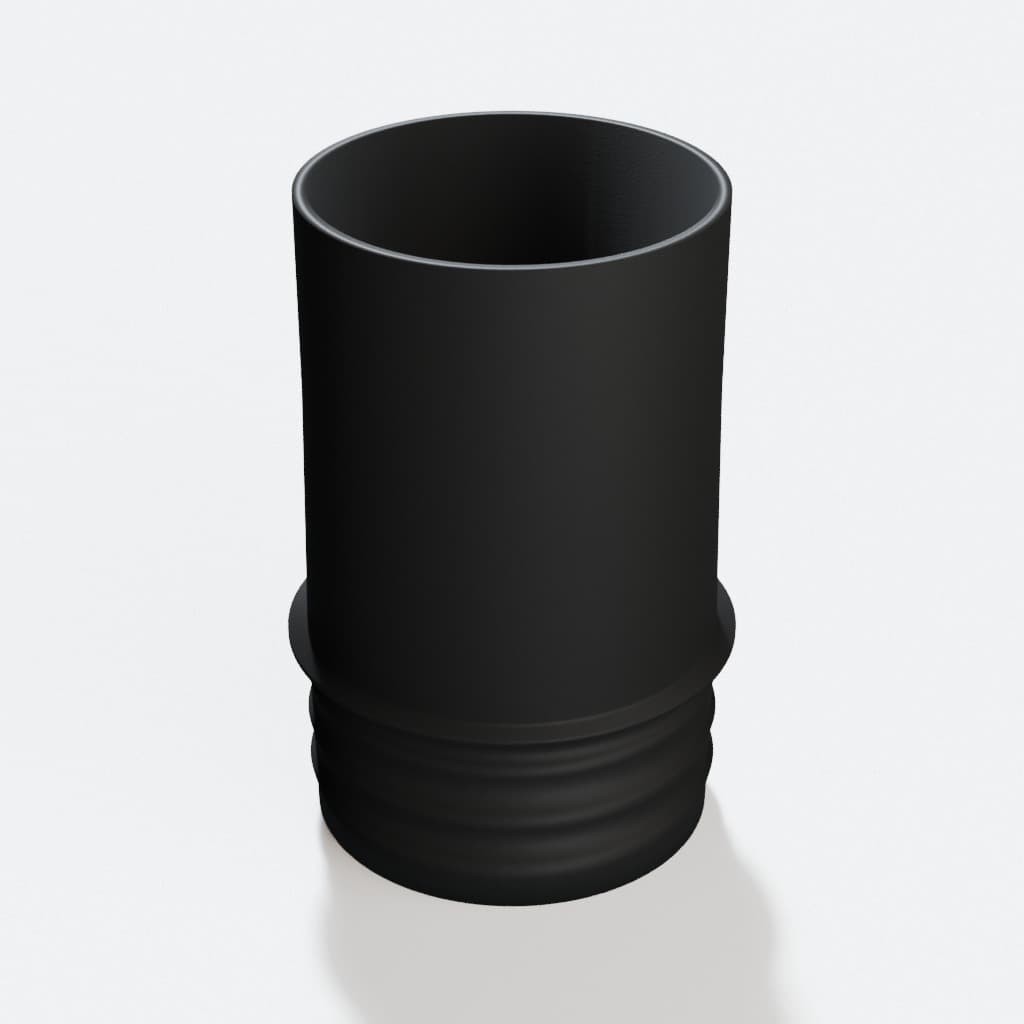 2-1/4 inch Wire Reinforced Hose to 2-1/4 inch Smooth Duct Adapter, product render in Black
