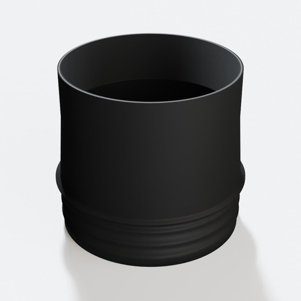 4 inch Wire Reinforced Hose to 4 inch Smooth Duct Adapter, product render in Black