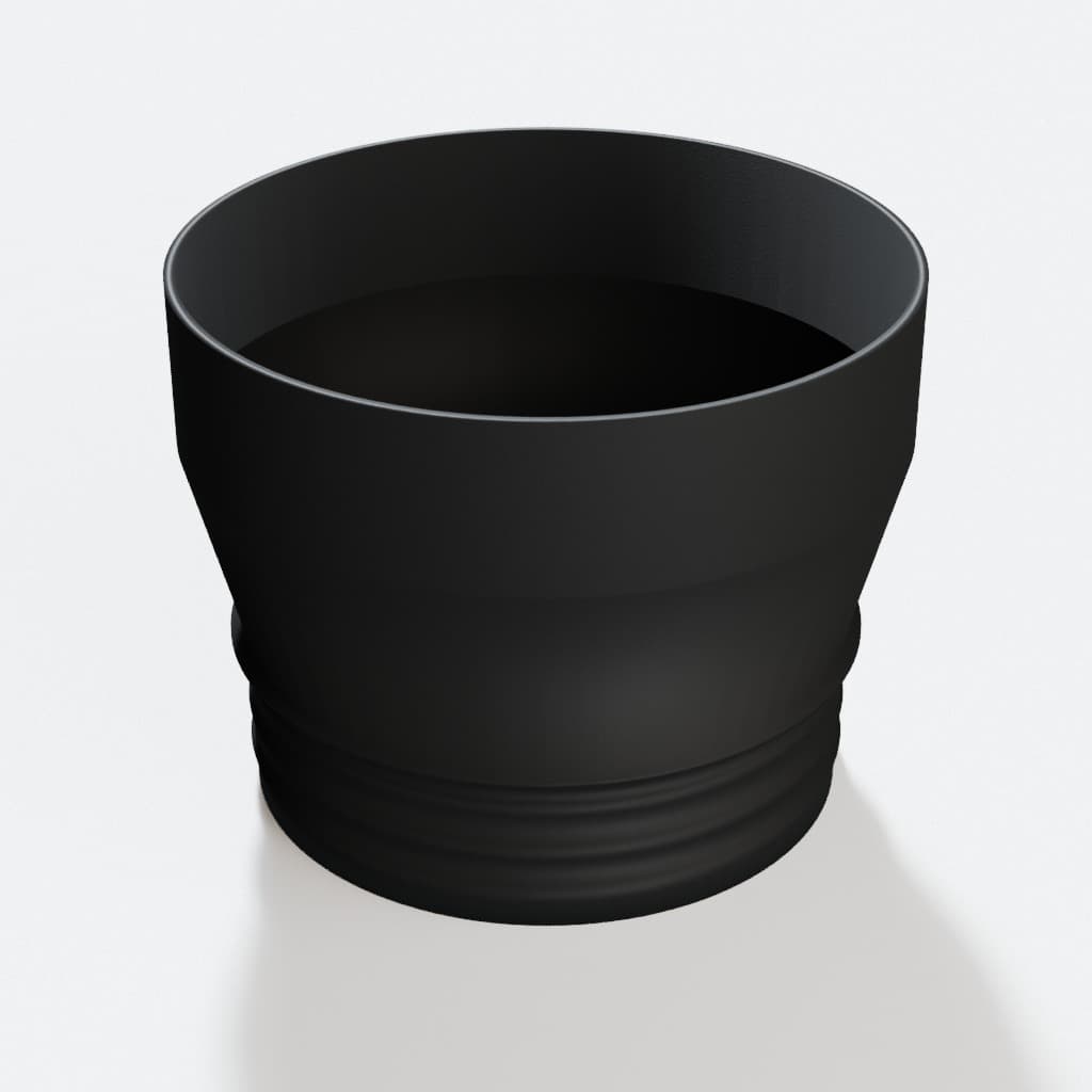 4 inch Wire Reinforced Hose to 5 inch Smooth Duct Adapter, product render in Black
