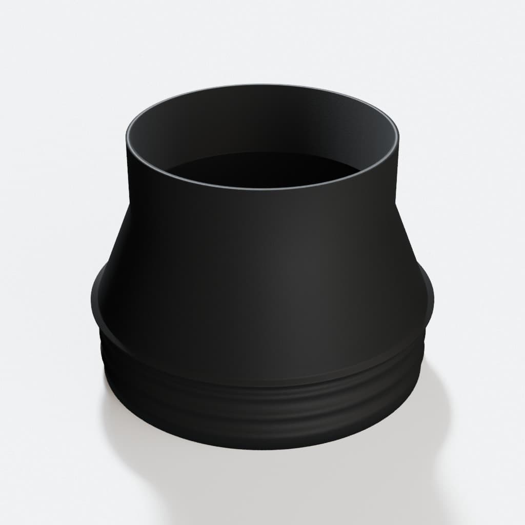 5 inch Wire Reinforced Hose to 4 inch Smooth Duct Adapter, product render in Black