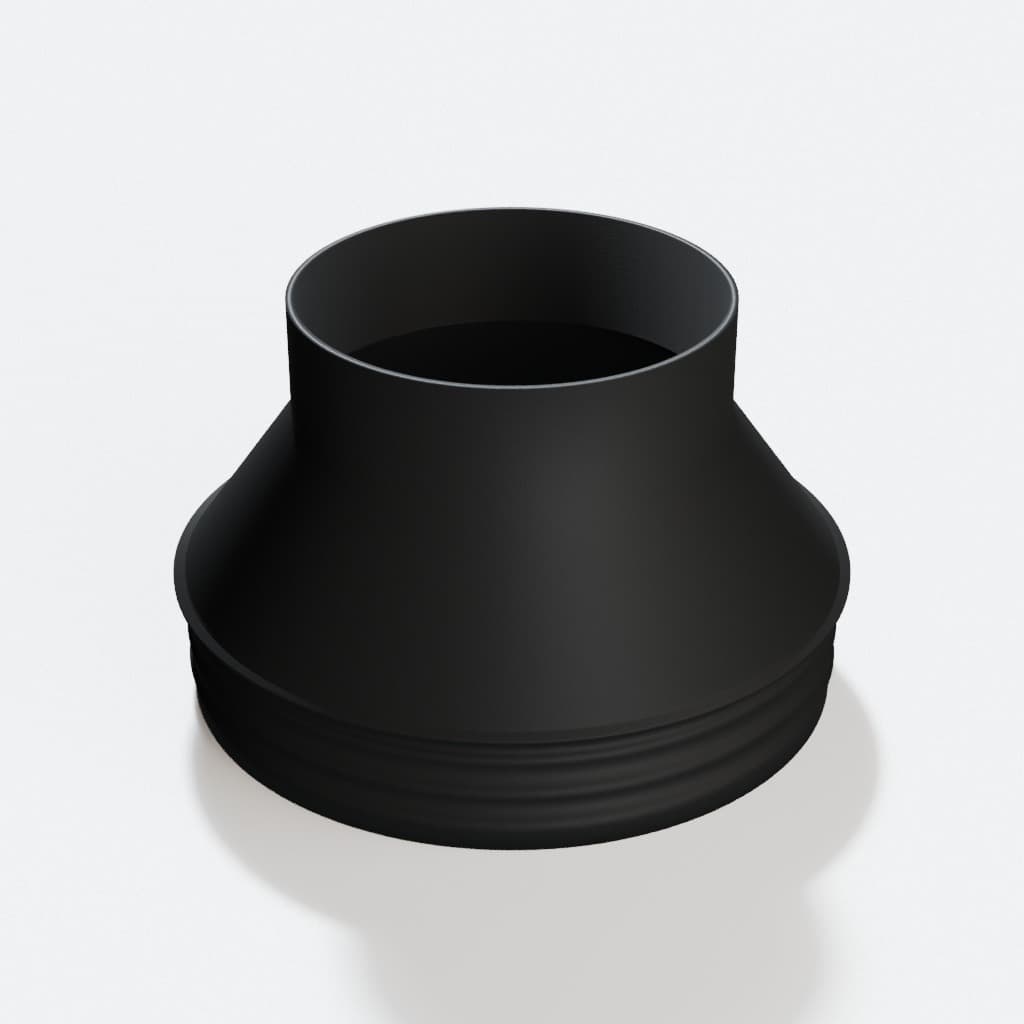 6 inch Wire Reinforced Hose to 4 inch Smooth Duct Adapter, product render in Black
