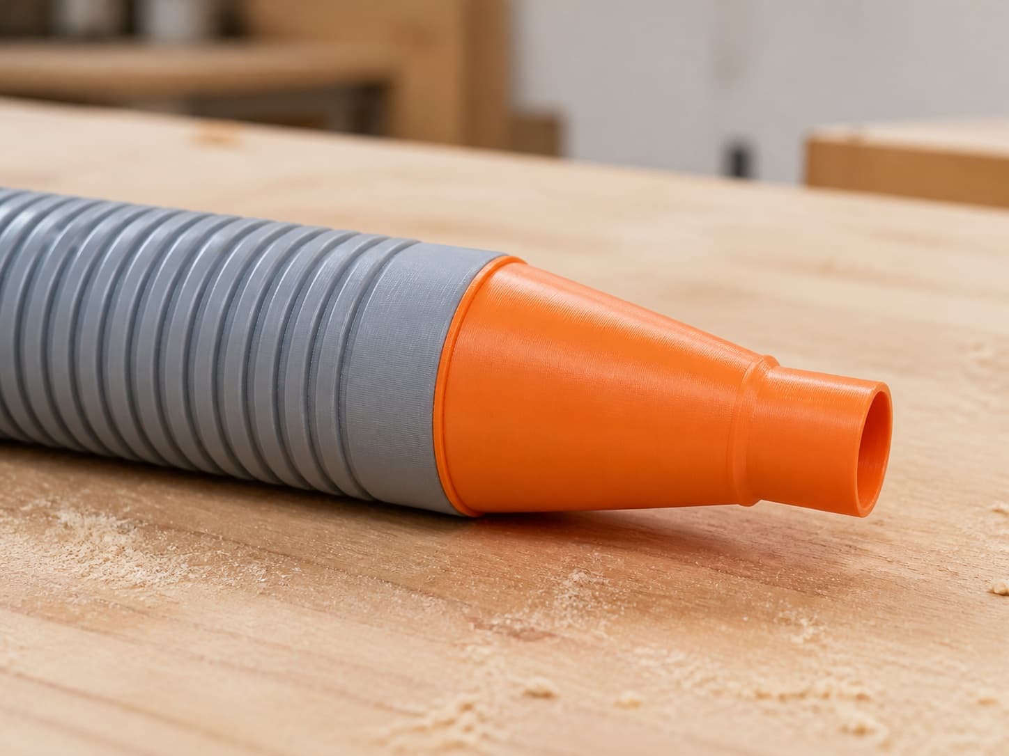 The ROS20VSK dust adapter connected to a plain shop vac hose