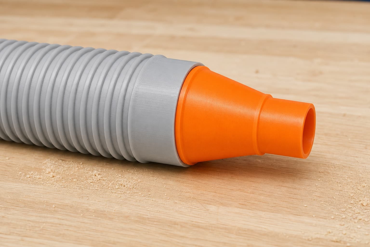 The 2737-20 dust adapter connected to a plain shop vac hose