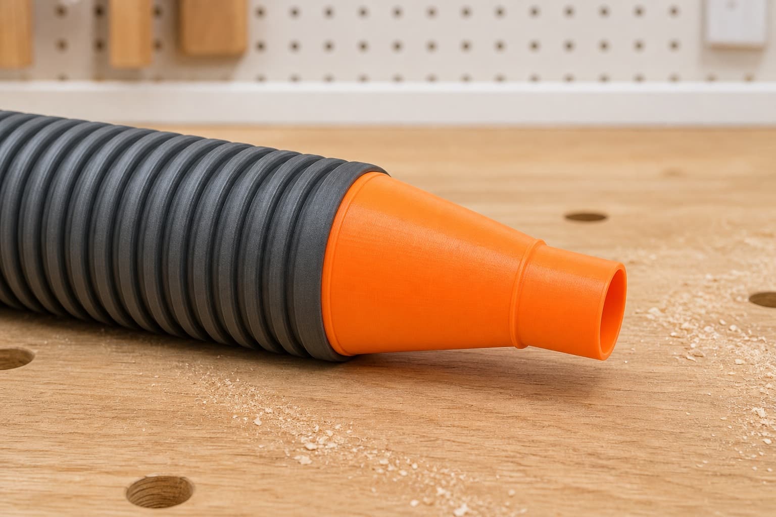 The R8652 dust adapter connected to a plain shop vac hose