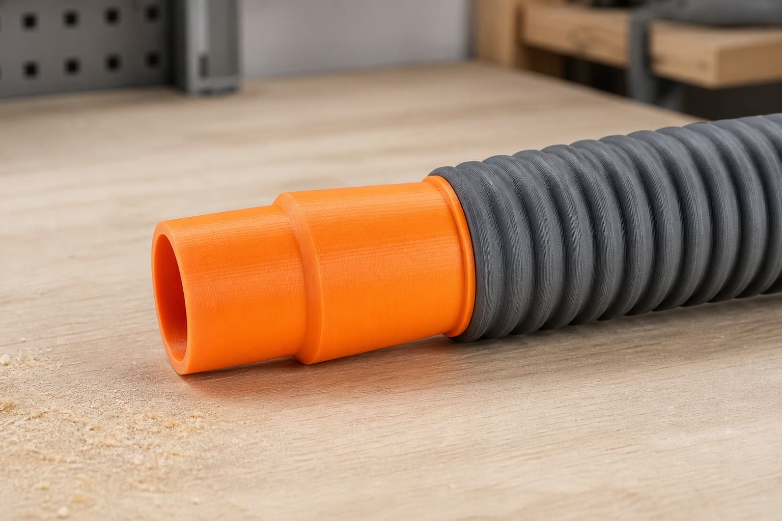 The RP2303FC dust adapter connected to a plain shop vac hose