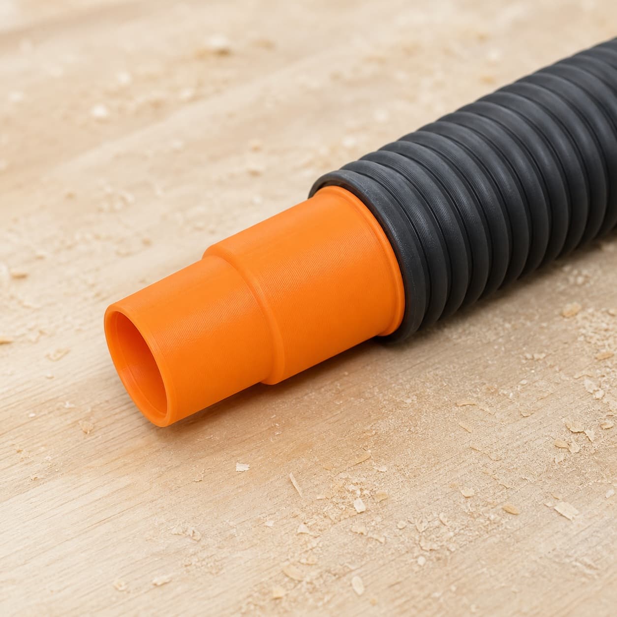 The DRT50 dust adapter connected to a plain shop vac hose
