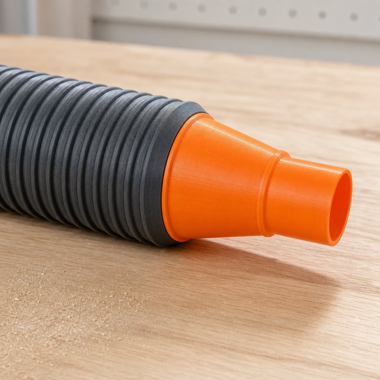 The DRT50 dust adapter connected to a plain shop vac hose