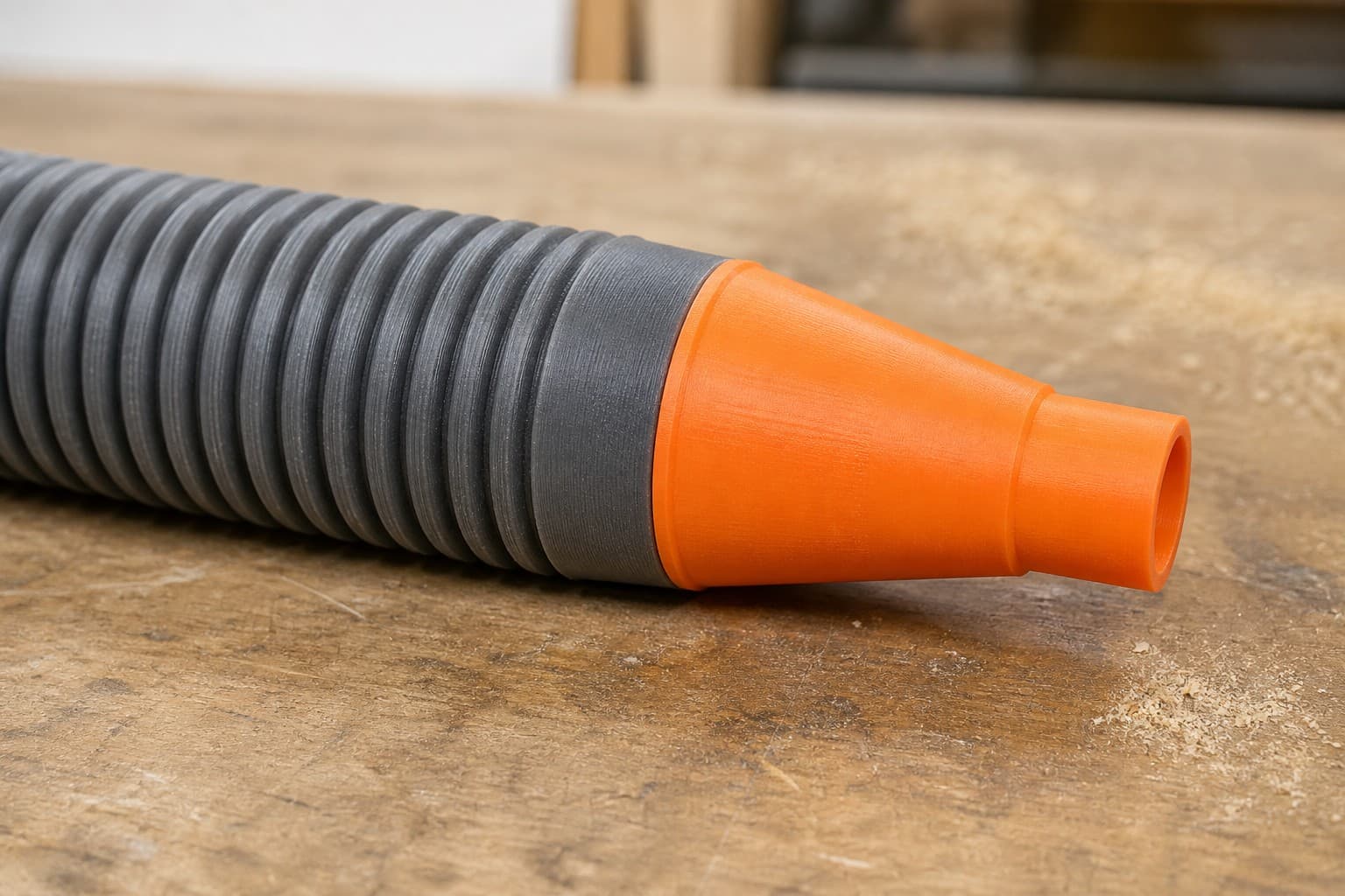 The DRT50 dust adapter connected to a plain shop vac hose
