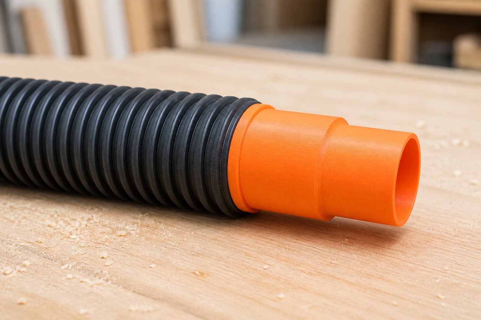 The DWS713 dust adapter connected to a plain shop vac hose