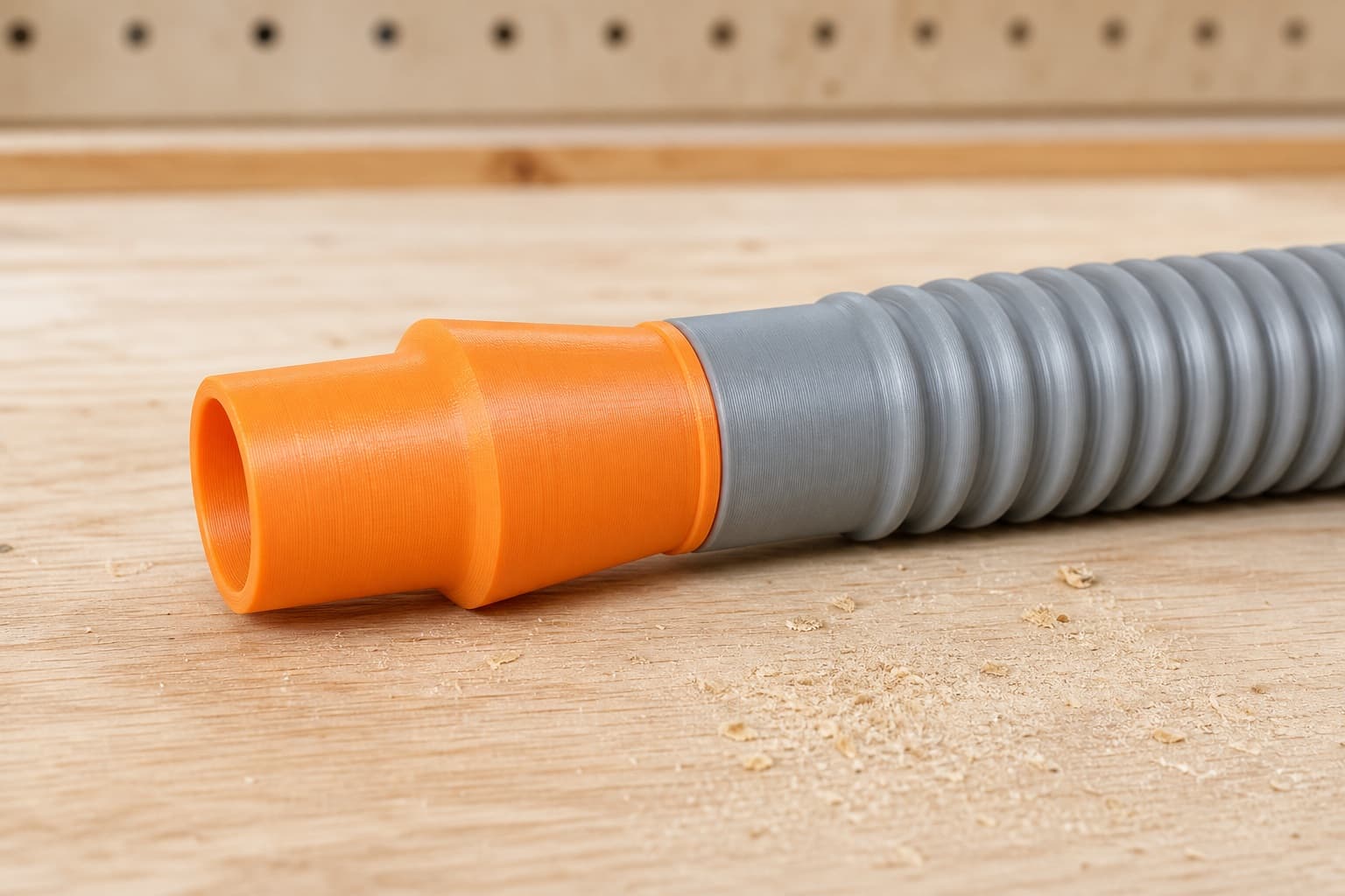 The MultiMaster dust adapter connected to a plain shop vac hose