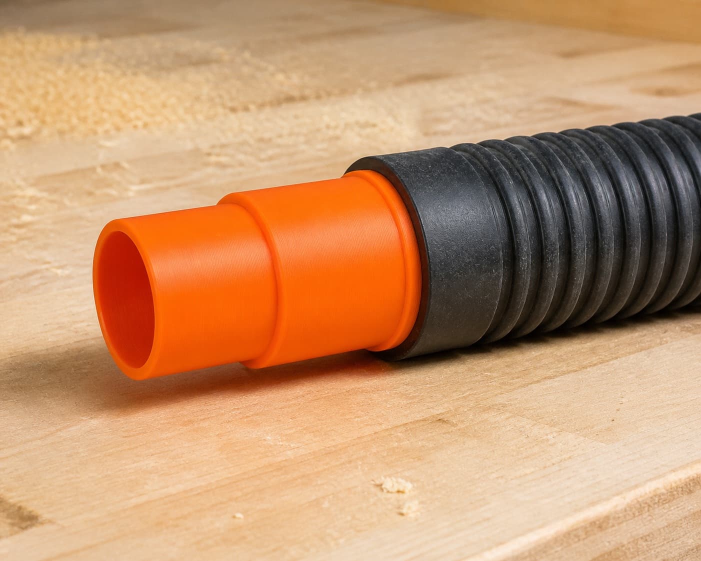 The MultiMaster dust adapter connected to a plain shop vac hose