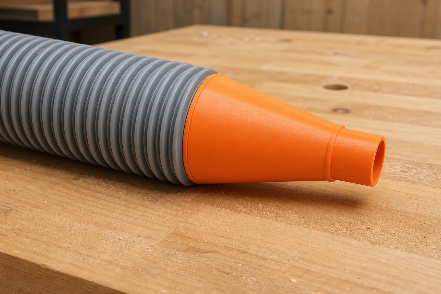 The DSP600 dust adapter connected to a plain shop vac hose
