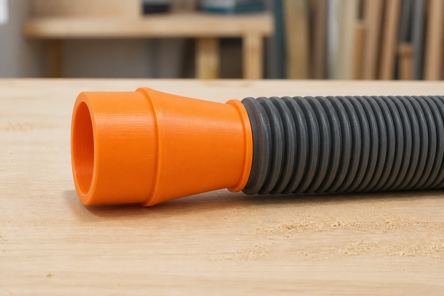 The 58862 dust adapter connected to a plain shop vac hose