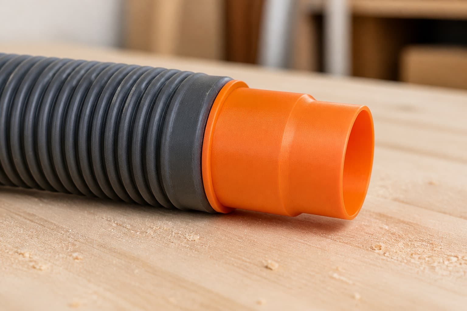 The SM3055LW dust adapter connected to a plain shop vac hose