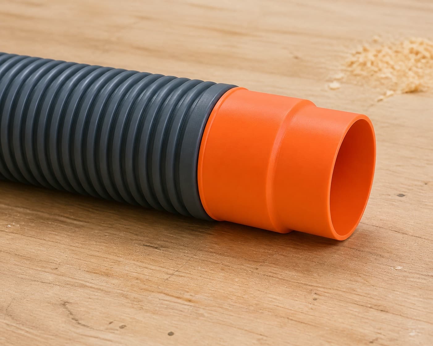 The CMXETAX dust adapter connected to a plain shop vac hose