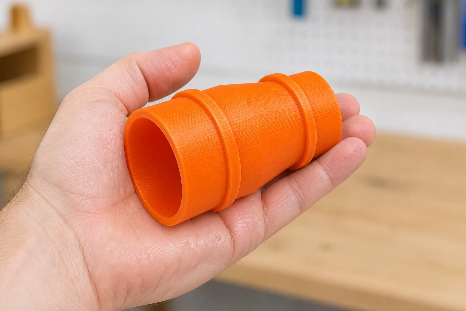 The CMXXSAX69434605 to 1.875" Duct dust adapter held in one hand to show its size