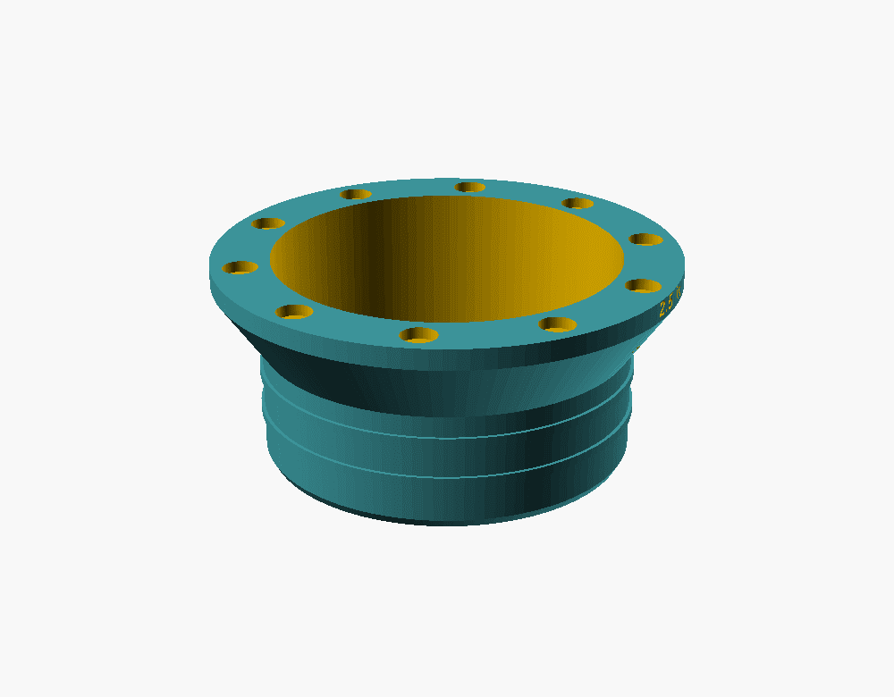 Concept render of a 4-inch magnetic dust port, a wide hose spigot with a ring of magnet pockets on the face