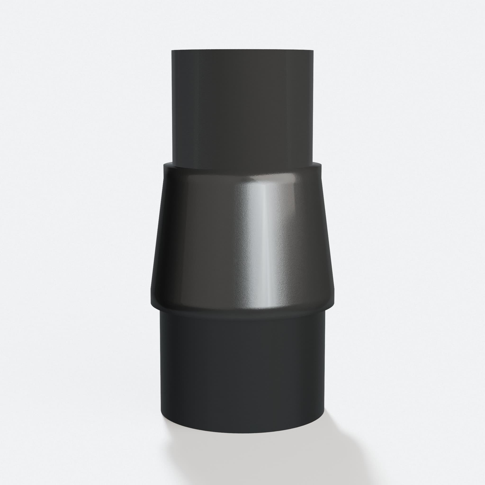PETG adapter from 31.75 mm Kreg port to 1.5" Duct 38.1 mm, three quarter view