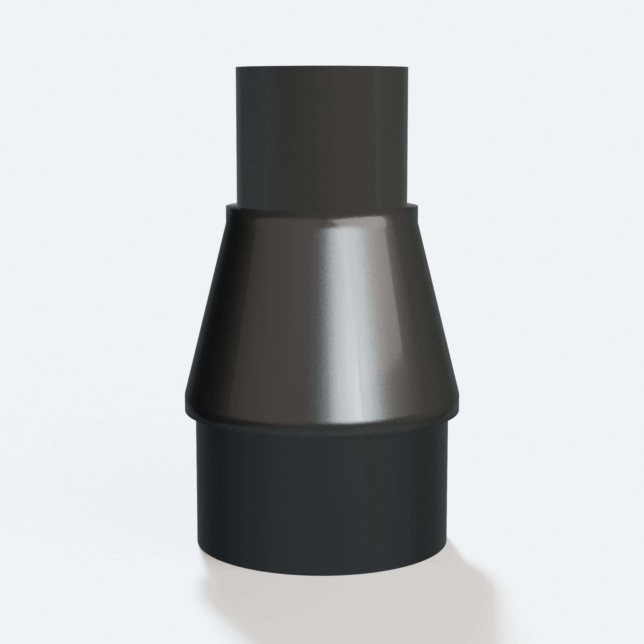 PETG adapter from 31.75 mm Kreg port to Vacmaster VBV1210 47.6 mm, three quarter view