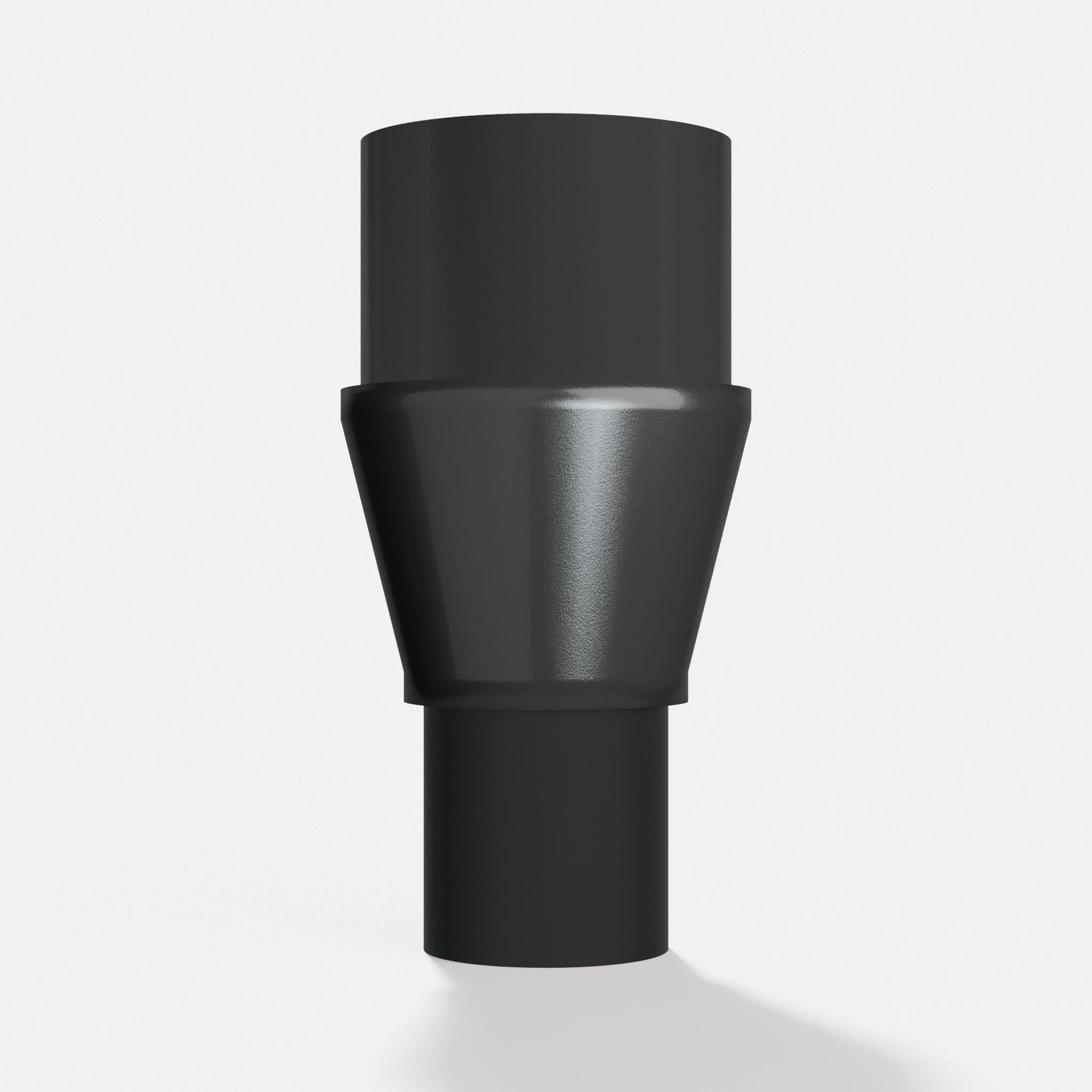 Adapter 38.1 mm to 25.4 mm, straight on view of the two openings