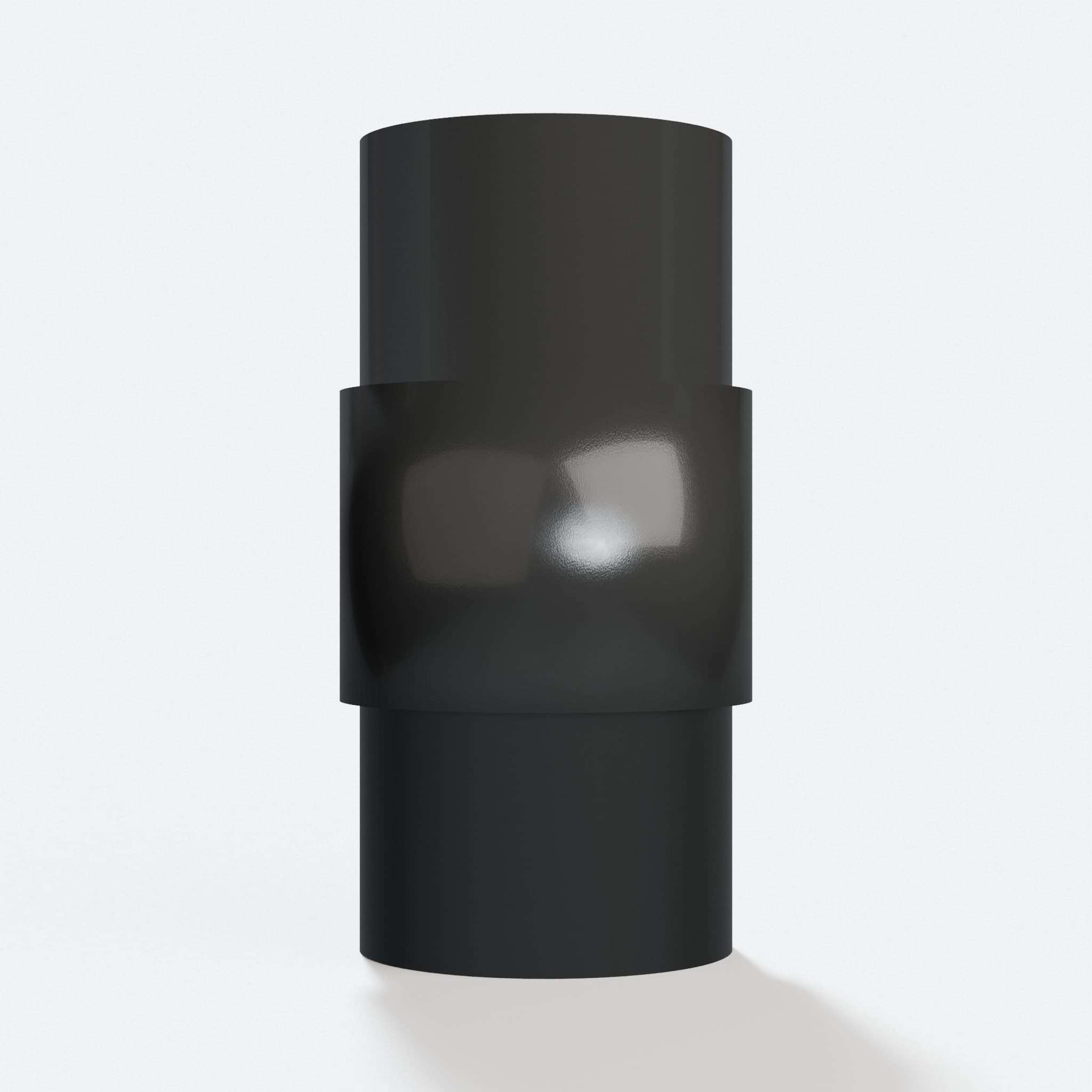 Adapter 38.1 mm to 38.1 mm, straight on view of the two openings