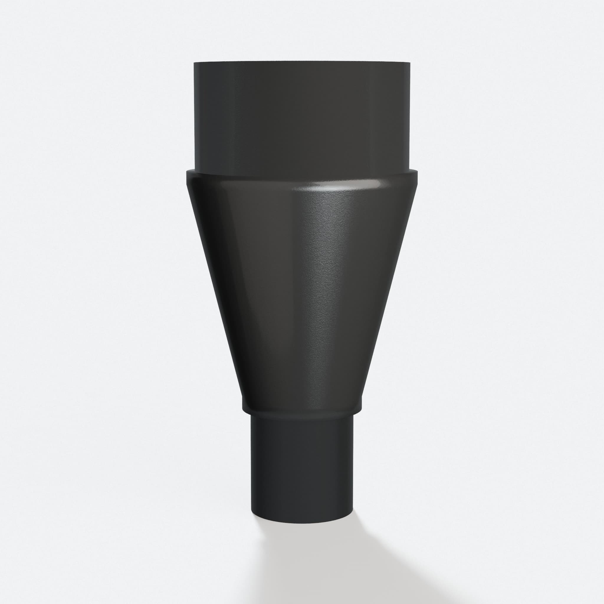 PETG adapter from 50.8 mm Bauer port to 1" Duct 25.4 mm, three quarter view