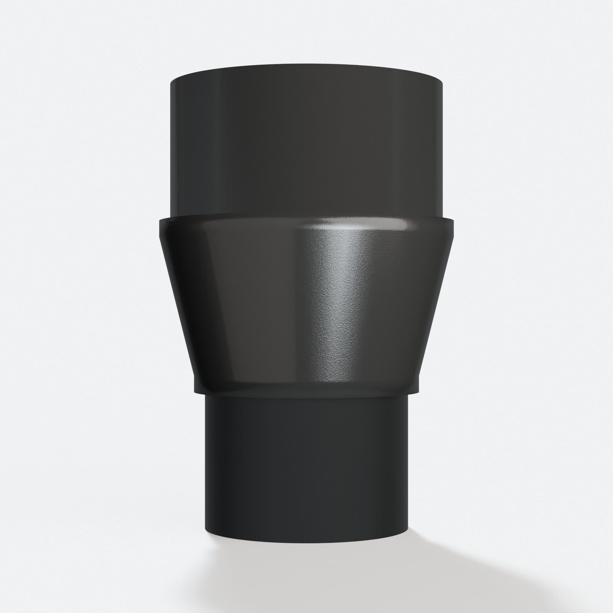 Adapter 50.8 mm to 38.1 mm, straight on view of the two openings