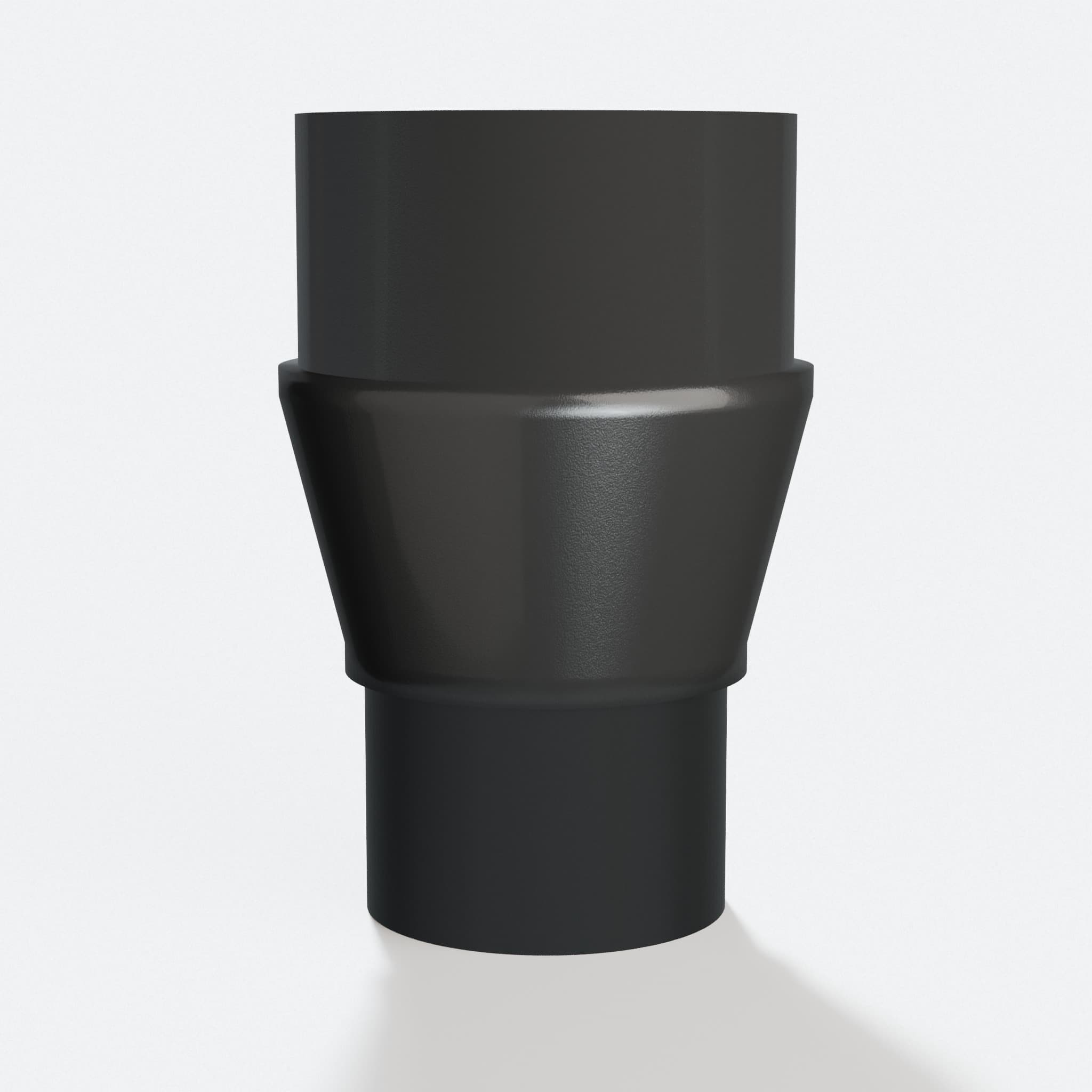 PETG adapter from 50.8 mm Bauer port to 1.5" Duct 38.1 mm, three quarter view