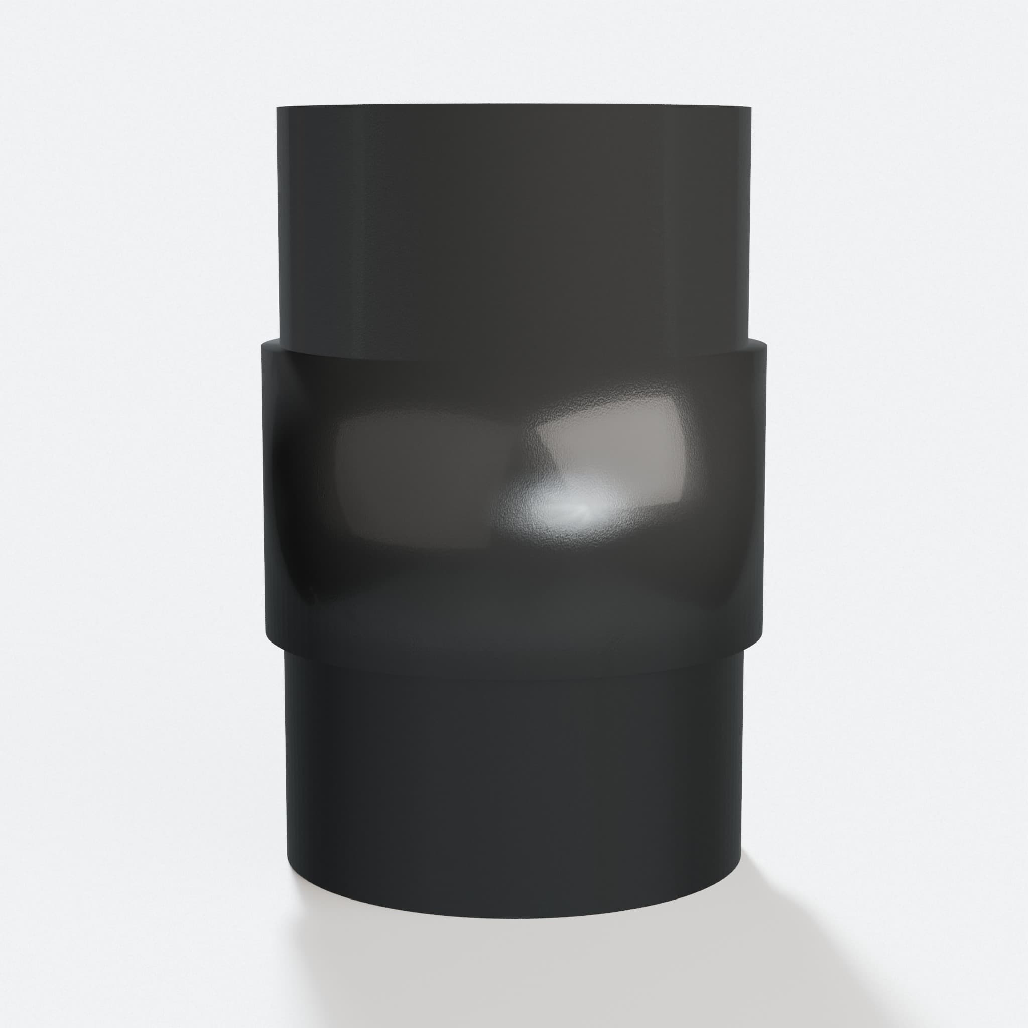 PETG adapter from 50.8 mm Bauer port to 2" Duct 50.8 mm, three quarter view